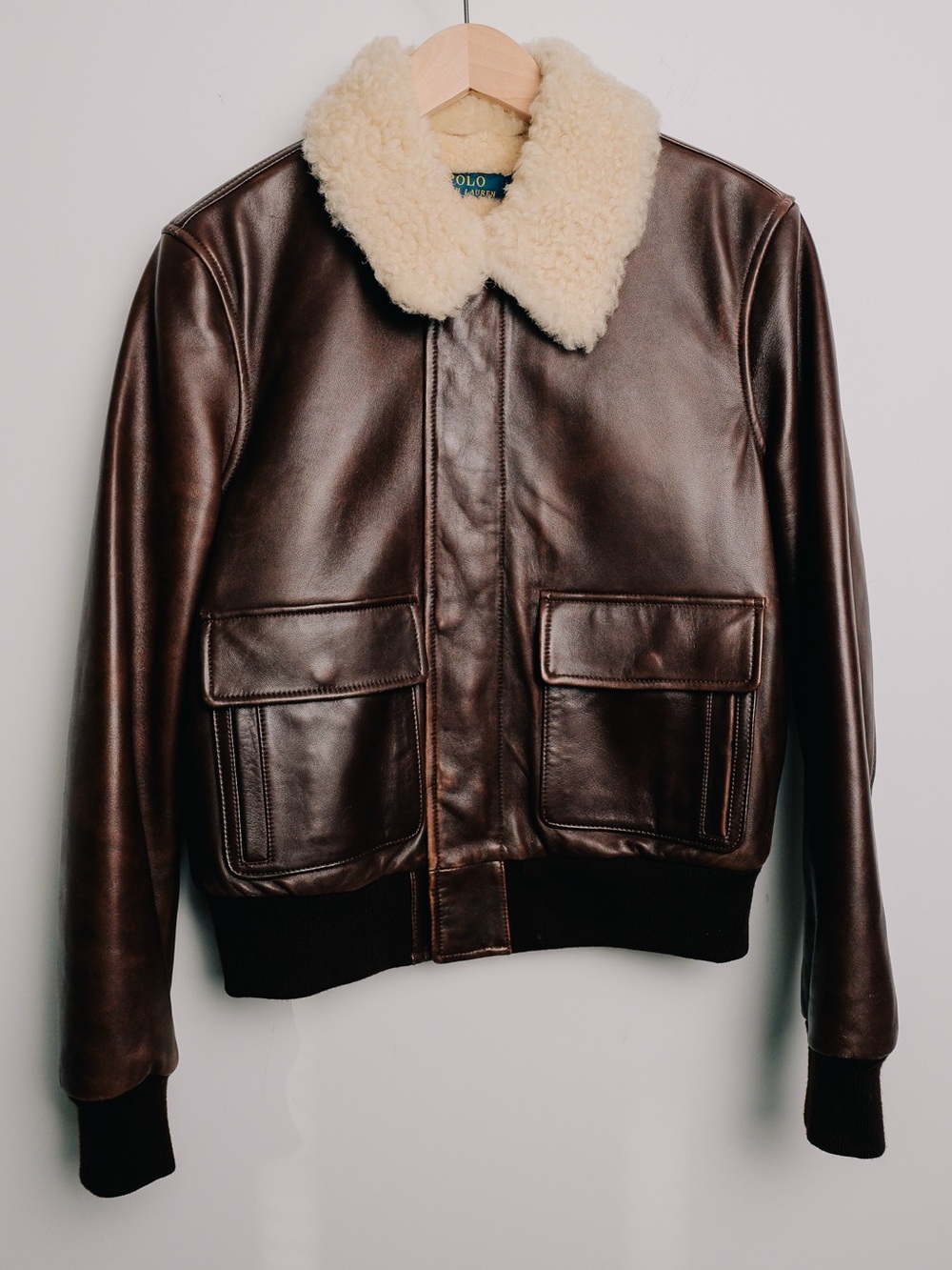 $3K Polo Ralph Lauren Leather Shearling Flight Bomber Jacket Brown Men’s S